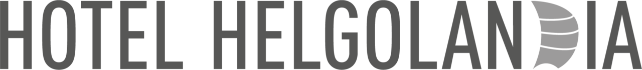 Logo: Name des Hotel Helgolandia in Großbuchstaben mit einem nach rechts aufgeblähten Segel als „D“